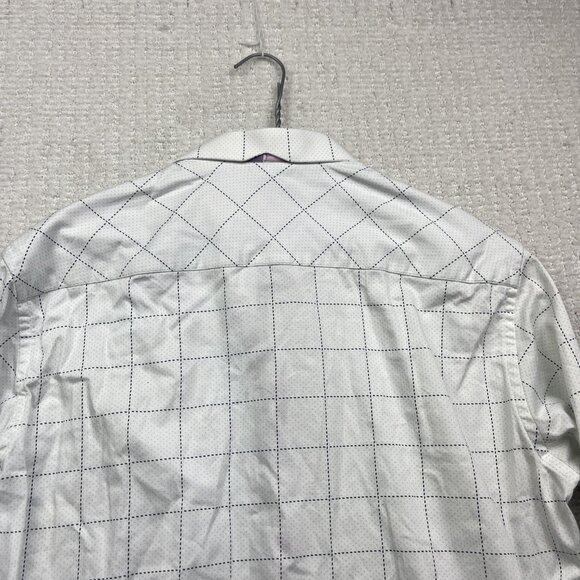 Au Noir White Button Down Shirt Geometric Grid Watercolor Design Men Sz 5 Read - Picture 14 of 14
